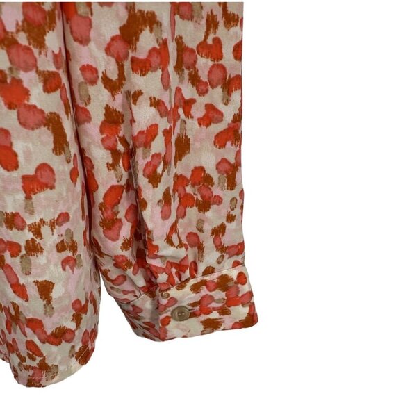 TALBOTS Orange Coral Abstract Patterned Pintucked Career Blouse Size L - Picture 5 of 8